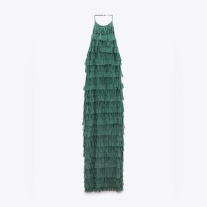 Zara green halter dress with fringe Small